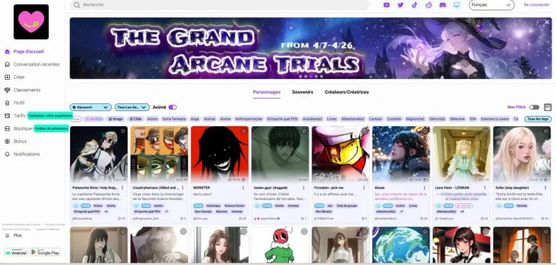 Avis CrushOn AI — catalogue de personnages et communauté massive
