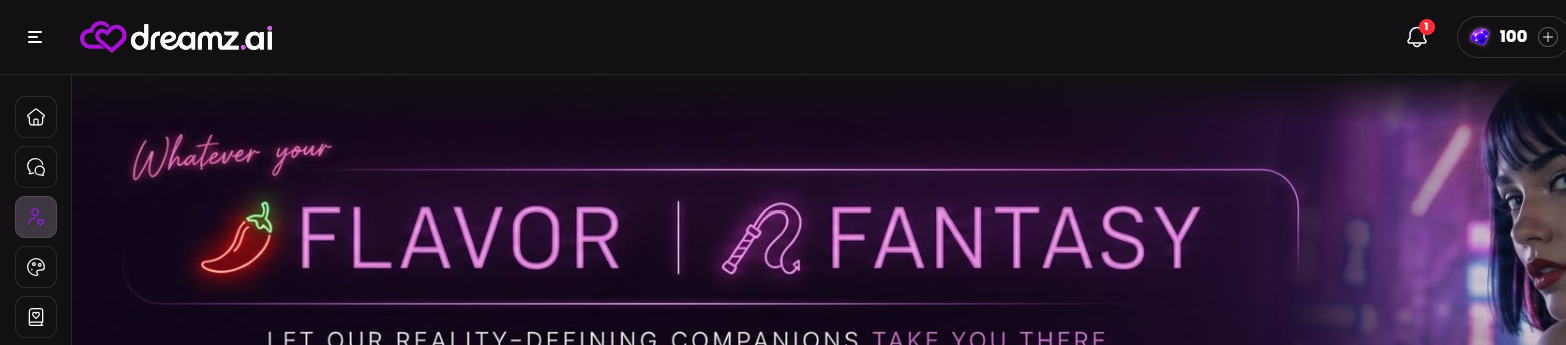 Avis Dreamz.ai — page catalogue Companions "Flavor Fantasy"