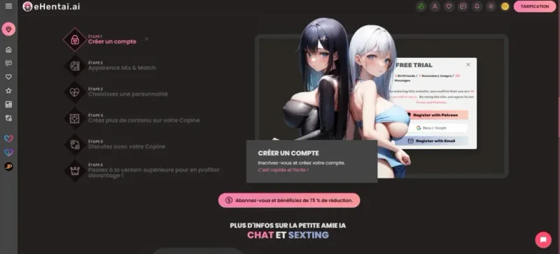 Avis eHentai AI — page d'accueil et inscription