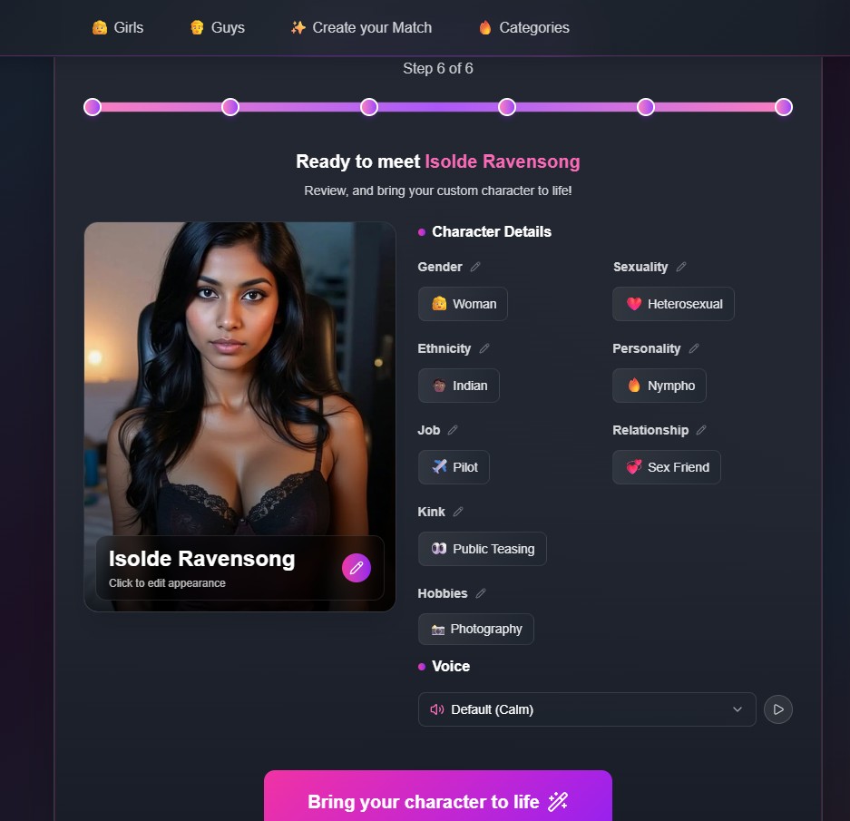 Avis FlirtCam.AI — choix des paramètres comportementaux