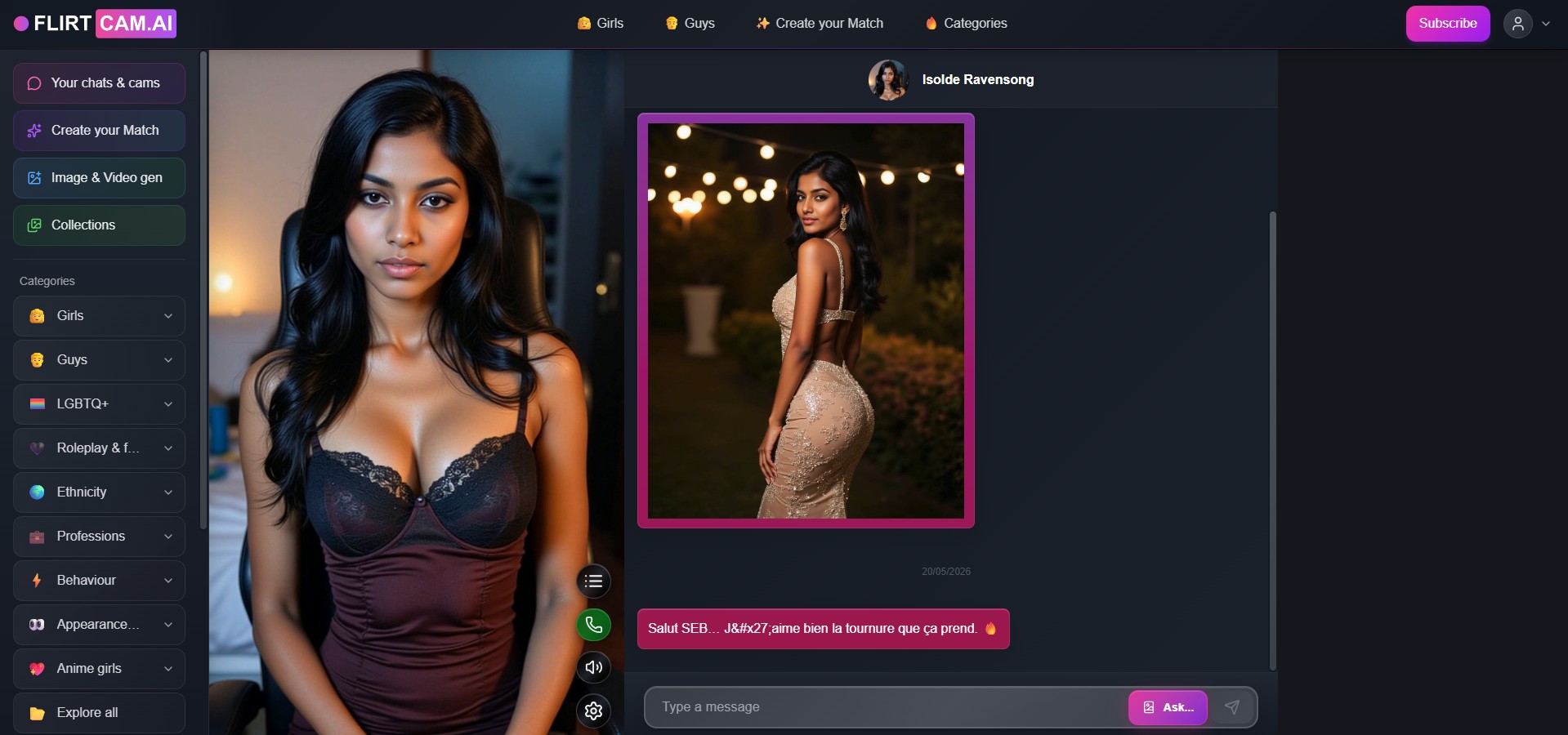 Avis FlirtCam.AI — validation finale du personnage