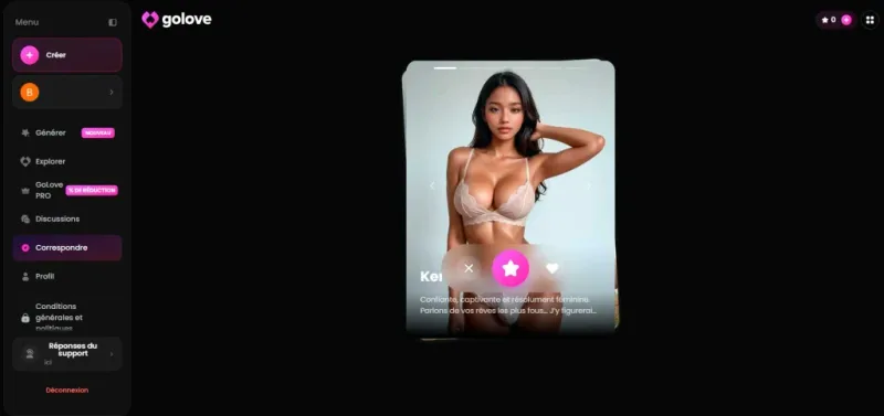 Avis Golove AI — mode swipe Tinder pour rencontrer les IA girlfriends
