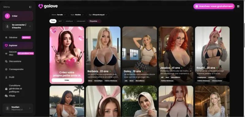Avis Golove AI — interface et création de personnage