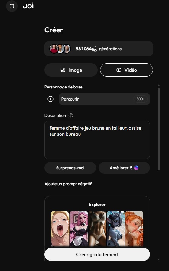 Joi AI : interface du créateur d'images, mode Image sélectionné