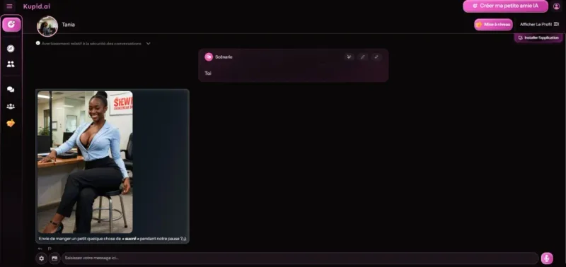 Avis Kupid AI — Tania programme une image sucrée dans le chat