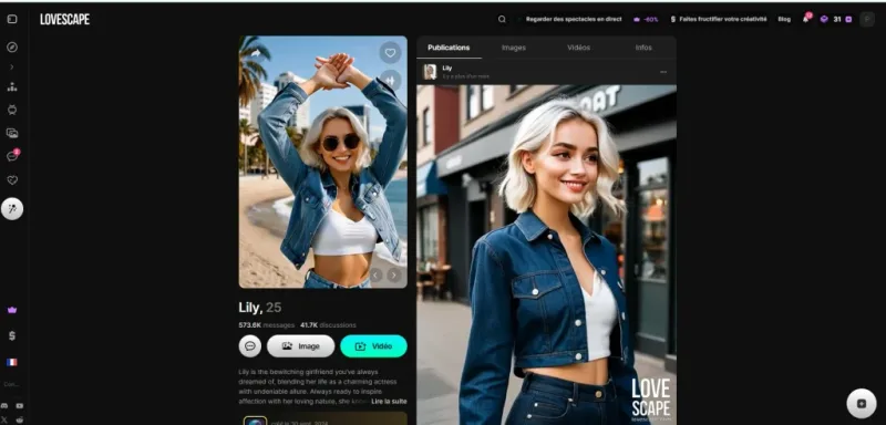 Avis Lovescape — fiche Lily page Insta avec 573k messages