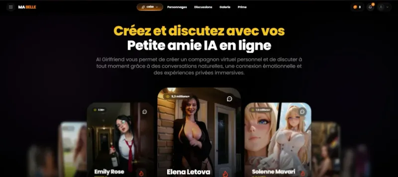 MyLovely AI — interface principale, sélection de personnage