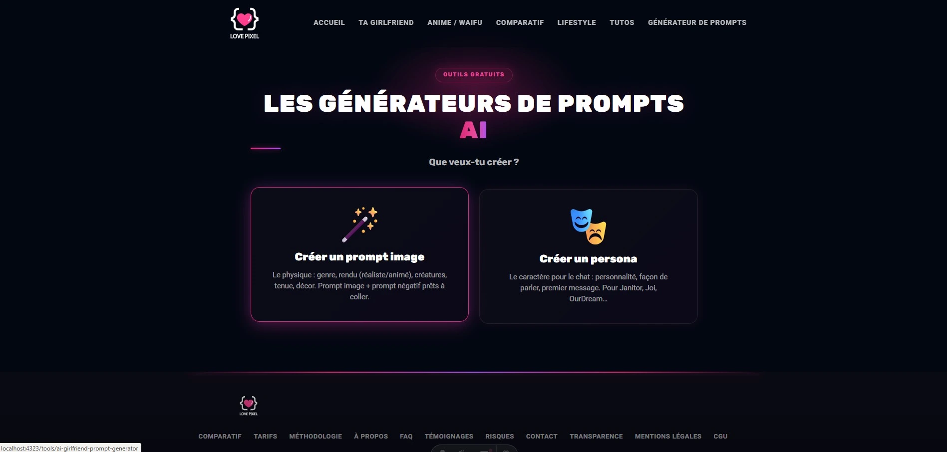 Le générateur de prompts AI girlfriend de love-pixel