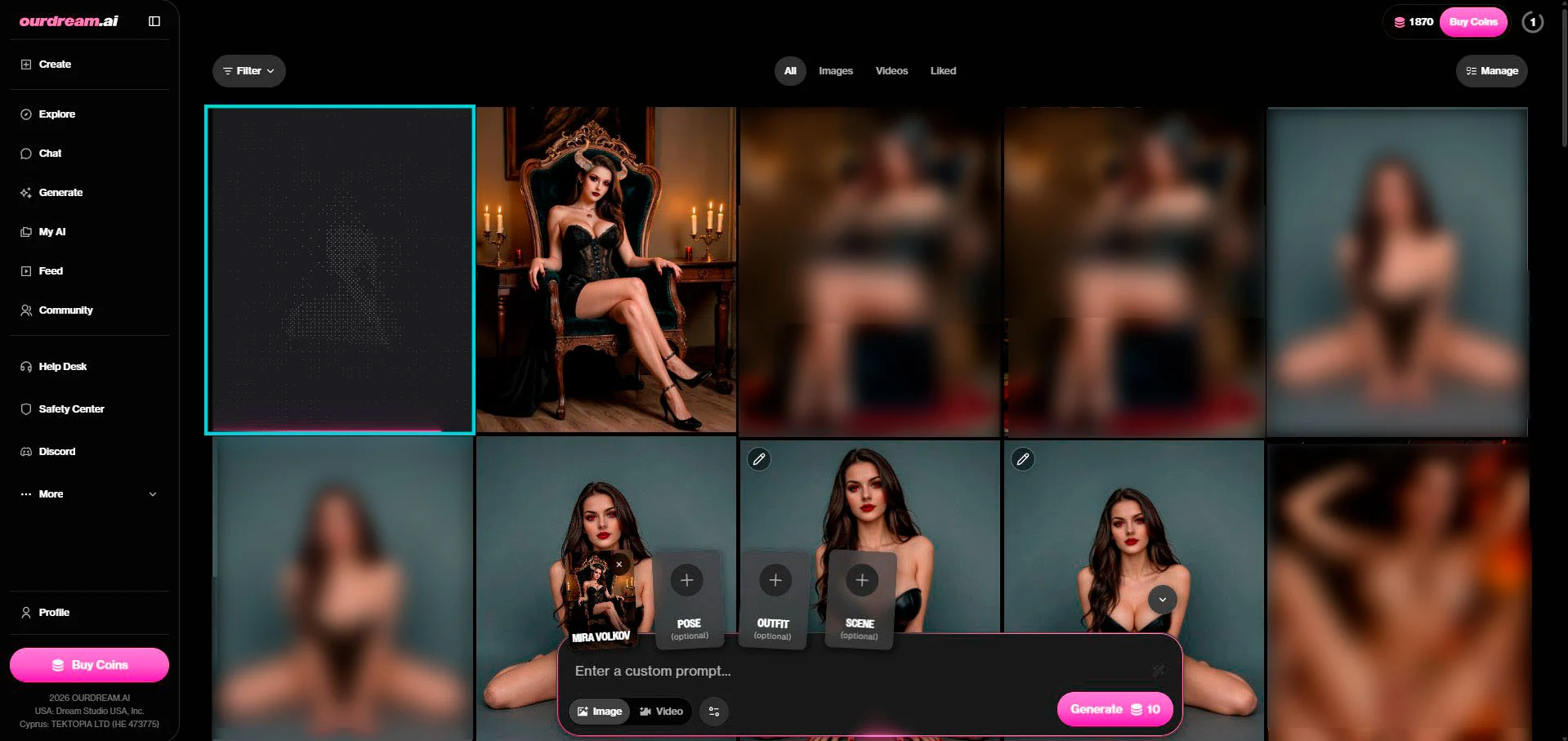 OurDream AI : galerie des générations du personnage