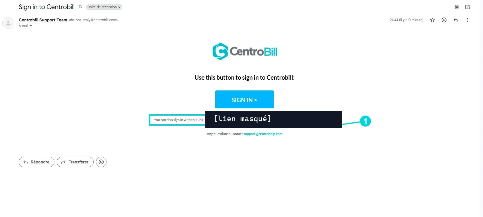 Email Centrobill : bouton Sign in