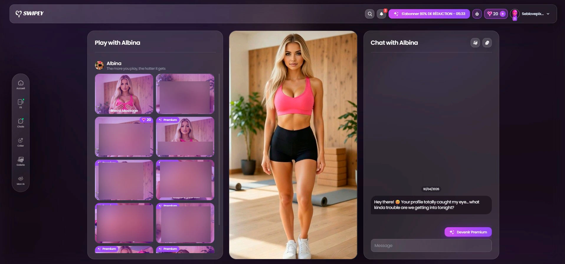 Albina Swipey AI — capture mode réalisateur, contexte salle de sport (zones floutées)