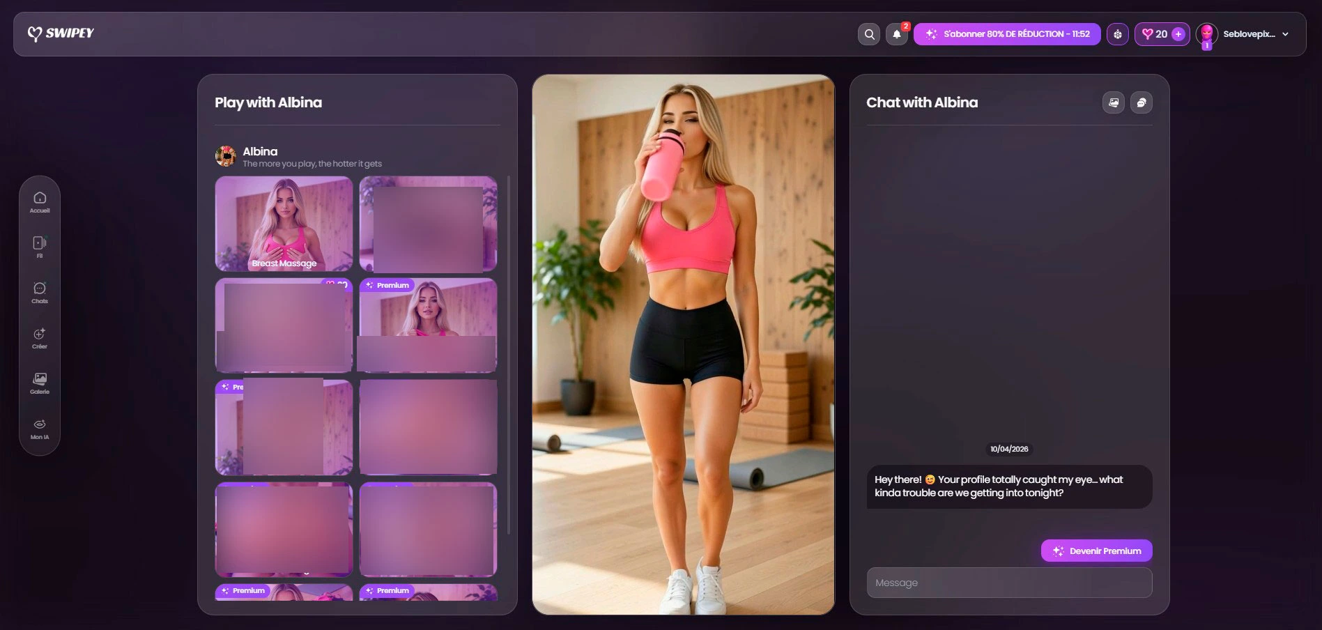 Albina Swipey AI — capture de son profil dans l'app, format Tinder